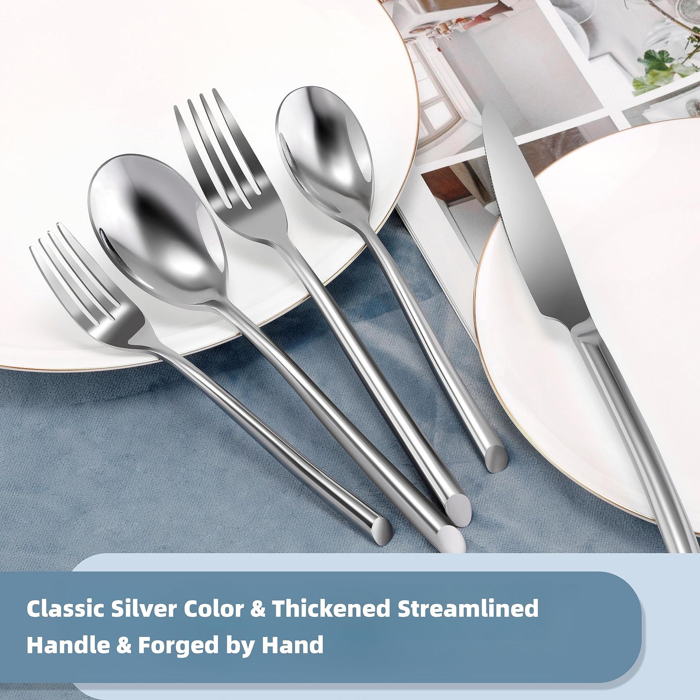 DEACORY Silverware Set Flatware Set Stainless Steel Cutlery Set with Streamlied Handle Mirror Finished Heavy 20 Pieces Home Kitchen Daily Use Wedding Housewarming Gift Dishwasher Safe Service for 4