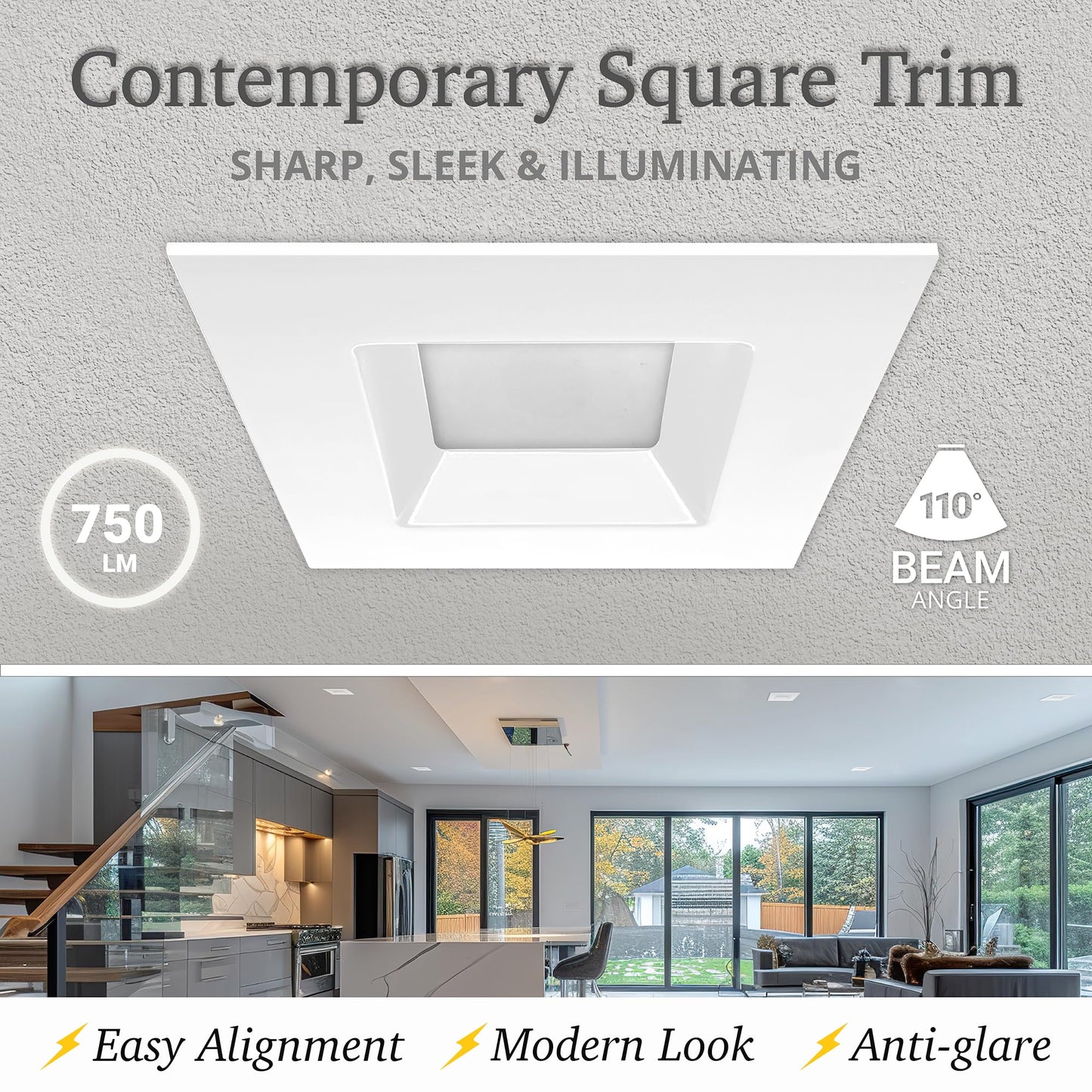 NUWATT 4 Pack, 4 Inch Retrofit LED Square Recessed Lighting, 5CCT 2700K/3000K/3500K/4000K/5000K Selectable, 750 Lumens 11W, Dimmable Ceiling Light, White Square Trim Can Light, Wet Rated, ETL Listed