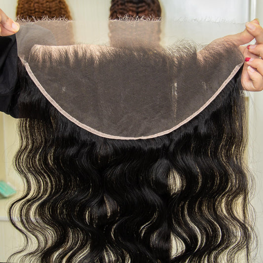 KRN 13X6 Real HD Lace Frontal Body Wave, Ultra-Thin Invisible Lace Frontal Human Hair Natural Black 12A Brazilian Virgin Hair Single Knot HD Frontal 13X6 Pre-Plucked with Baby Hair 16 Inch