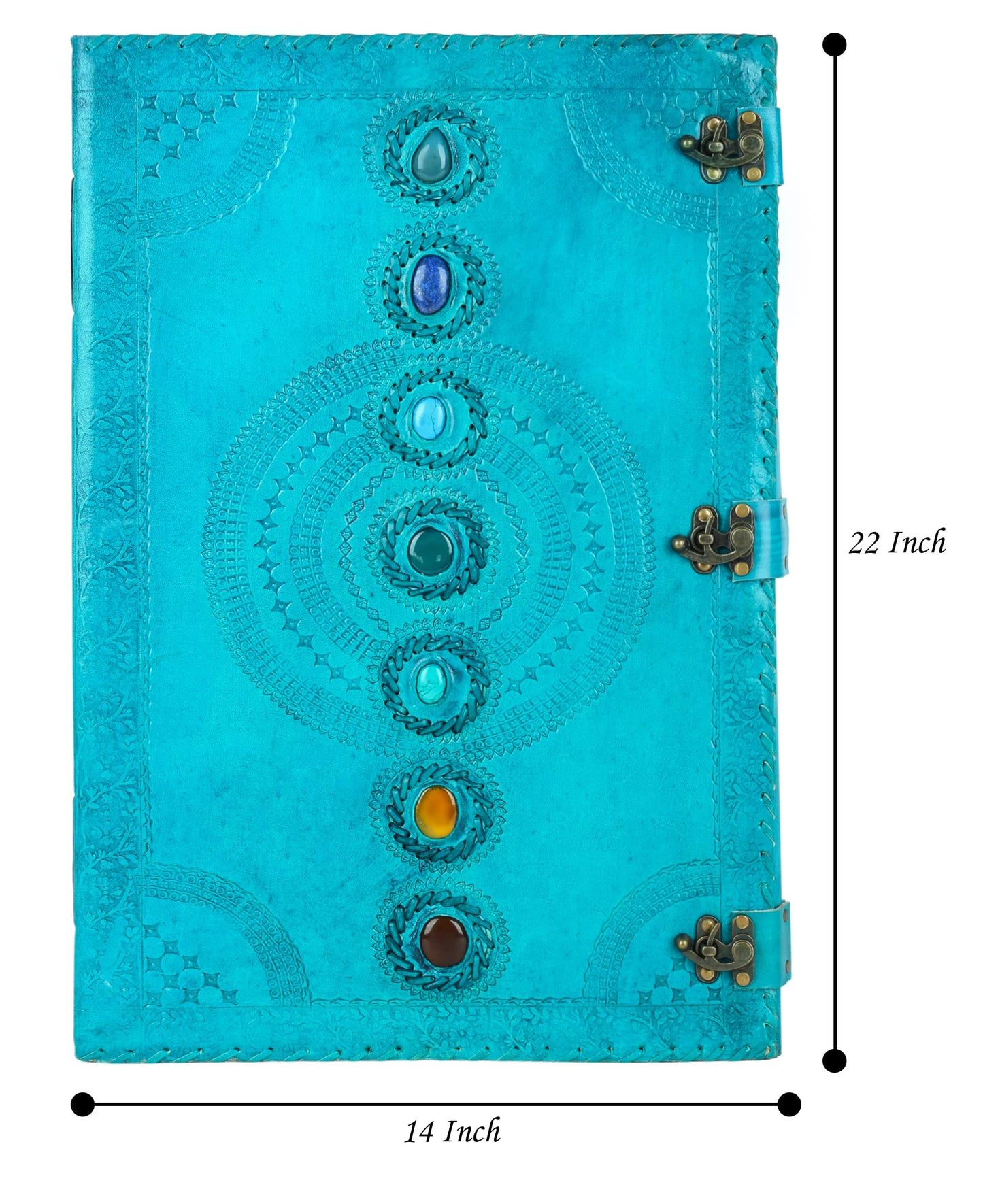 Skyland Seven Chakra Medieval Stone Embossed Handmade Jumbo Leather Journal Book of Shadows Notebook Office Diary College Poetry Sketch 14 x 22 Inches (Ocean Blue)