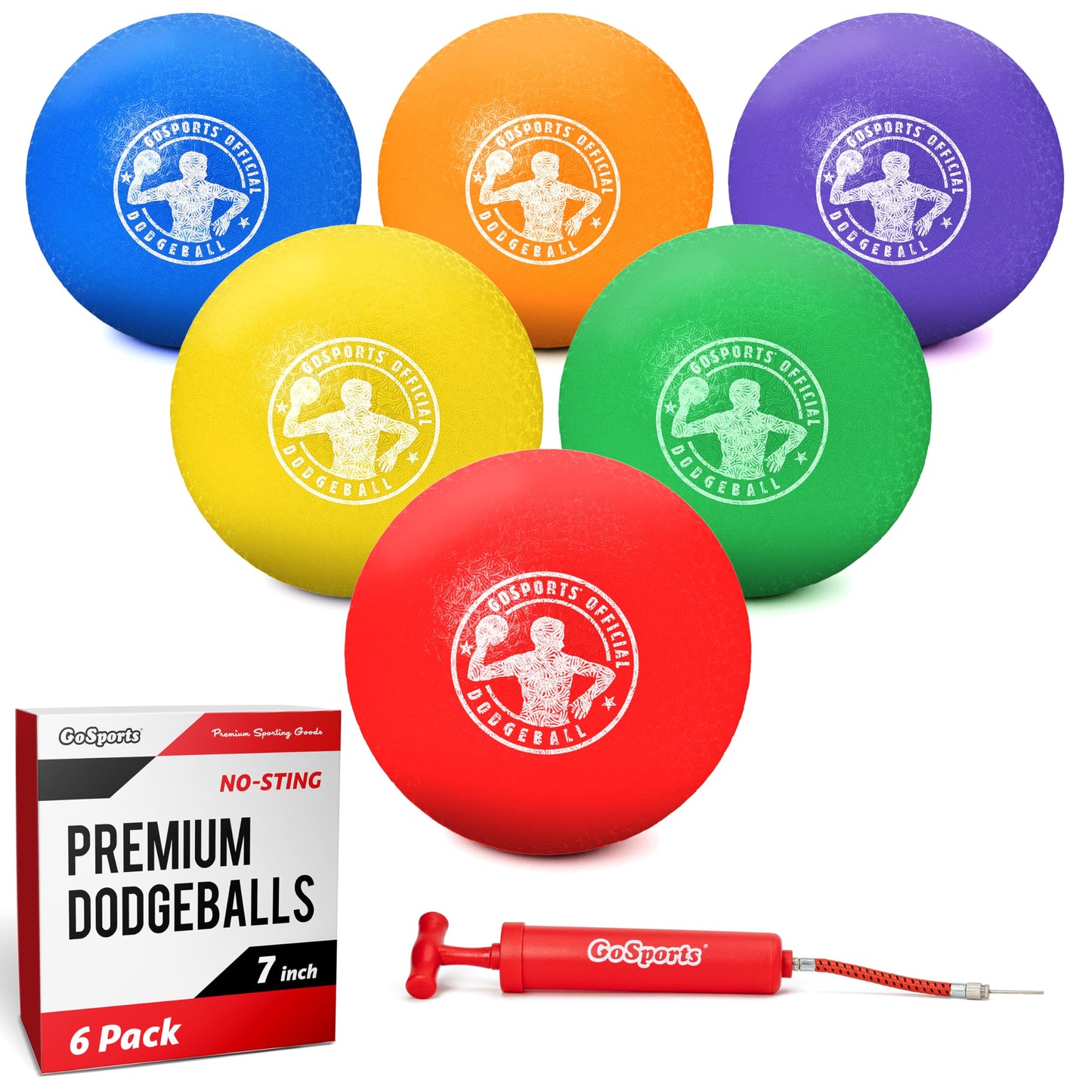 GoSports 7 Inch Inflatable No Sting Dodgeball 6 Pack Includes Ball Pump & Mesh Bag