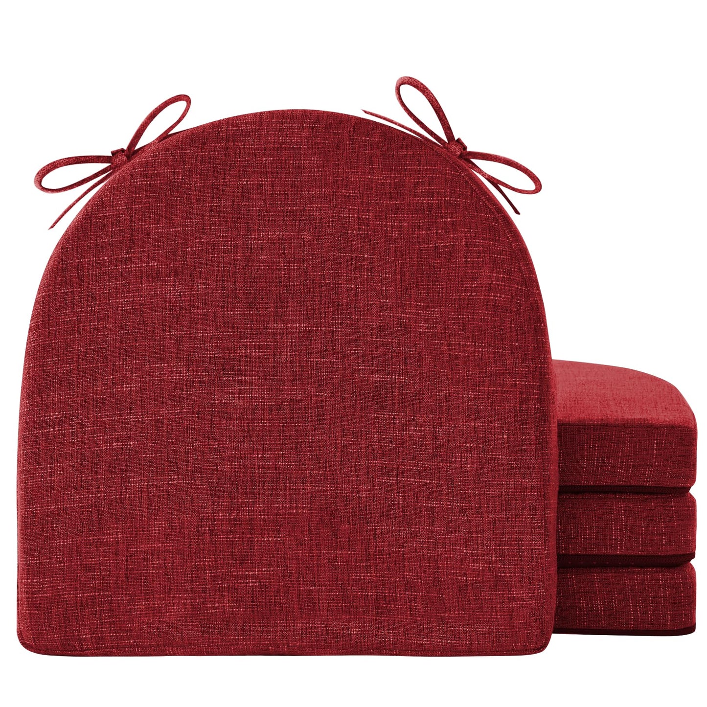 IPYNBAP Chair Cushions for Dining Chairs with Ties and Removable Cover, Dining Kitchen Chair Pads with Non-Slip Bottom, High-Resilience Indoor Seat Cushions, 16'' x 16'' x 2'', Set of 4, Red