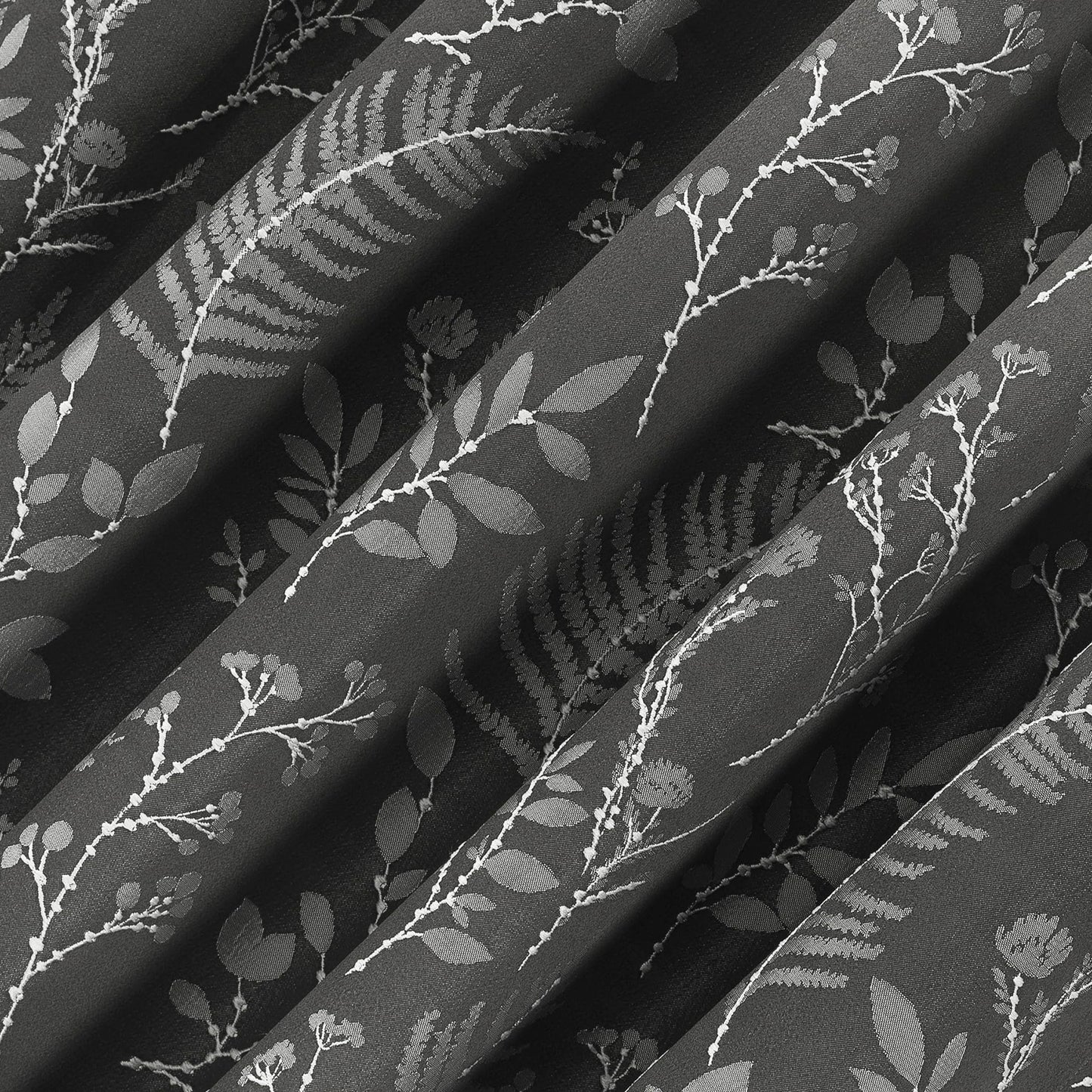 Sun Zero Ambridge 2-Pack Embroidered Botanical Leaf Pleated Look 100% Total Blackout Back Tab/Rod Pocket Curtain Panel Pair, Steel Gray, 50" W x 84" L (2 Panels)