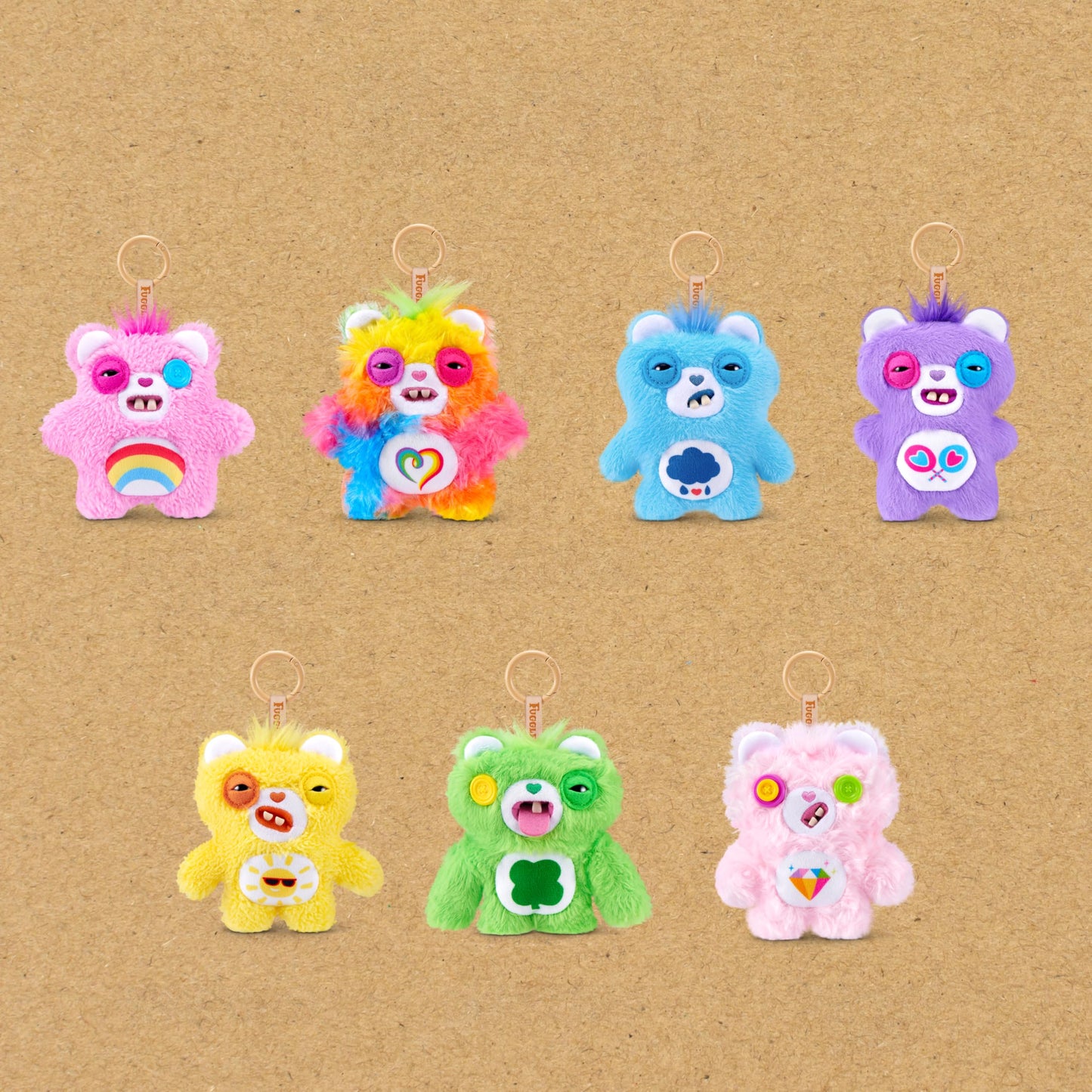 Fuggler Care Bear Keyring 5 Inch Plush Collectible Accessory (6 Pack) by ZURU Featuring Funny Ugly Monster Design with Clip-On Key Ring, Perfect for Bags, Backpacks, and Fans