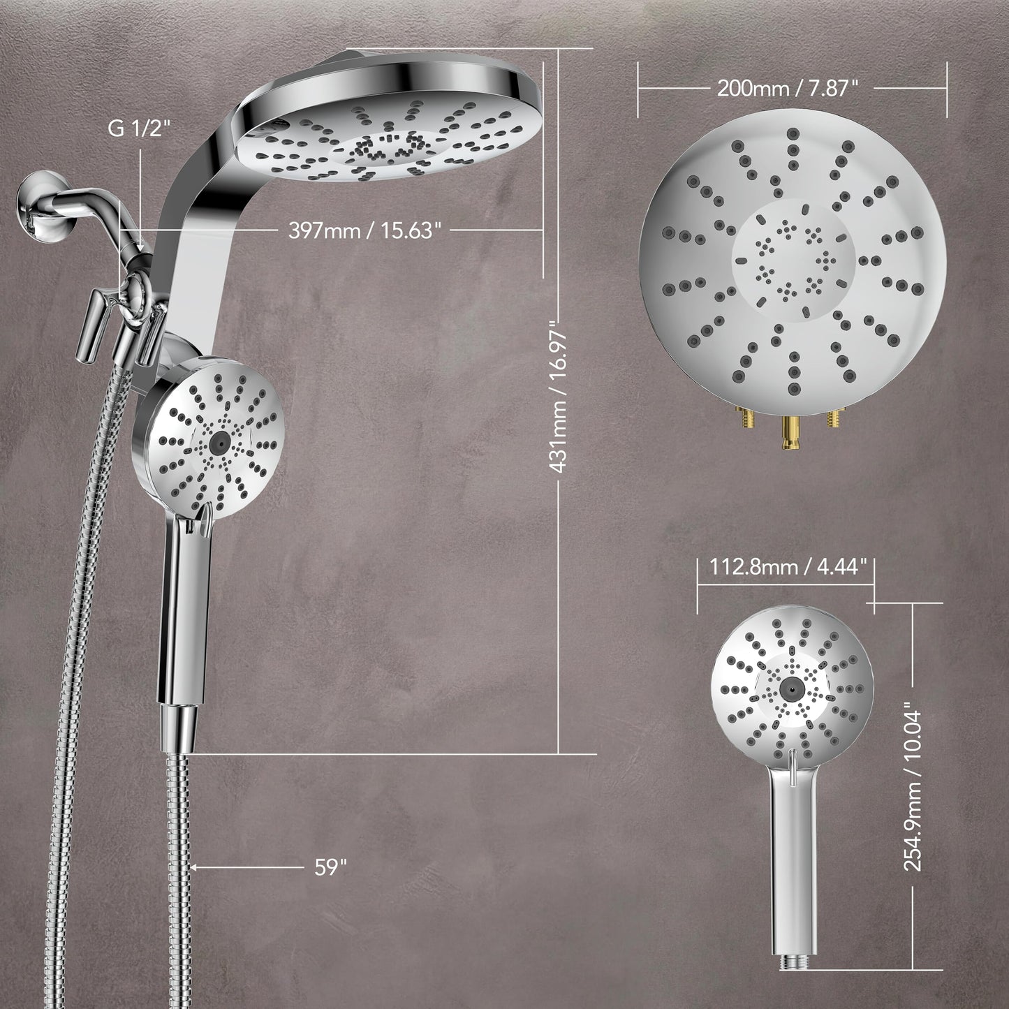 High Pressure Rain Showerhead Combo, 2026 Magnetic Shower Head Set with Detachable 8-Mode Handheld Shower Spray, Adjustable Angle Dual Shower Niche System with Built-in Magnetic Docking and Power Jets