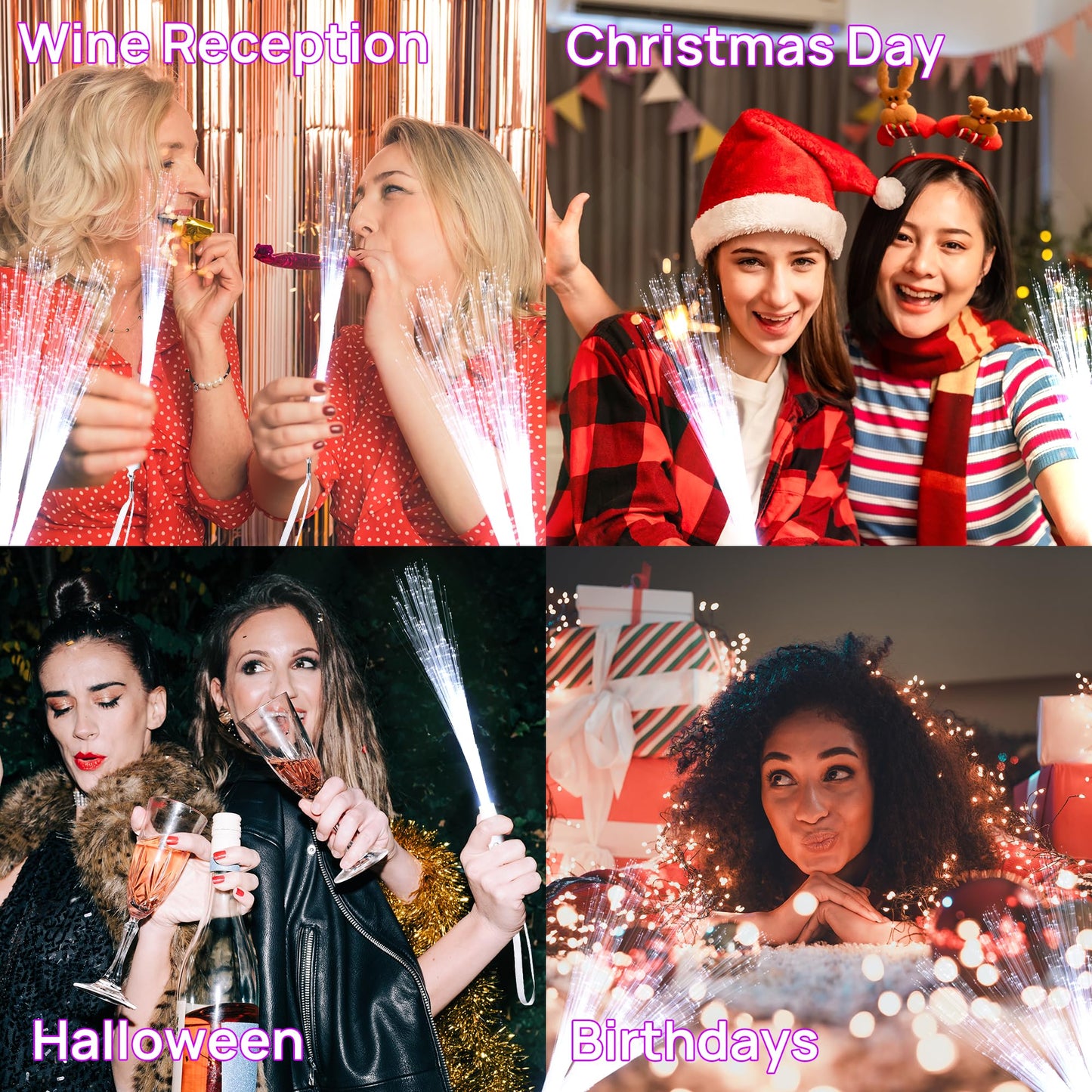 miikoul 64 Pcs Fiber Optic Wands White Glow Sticks LED Wedding Wand Light up Party Favor Sticks Flashing Wands with 3 Light Modes for neon Party Wedding Baby Shower Birthday Party Supplies