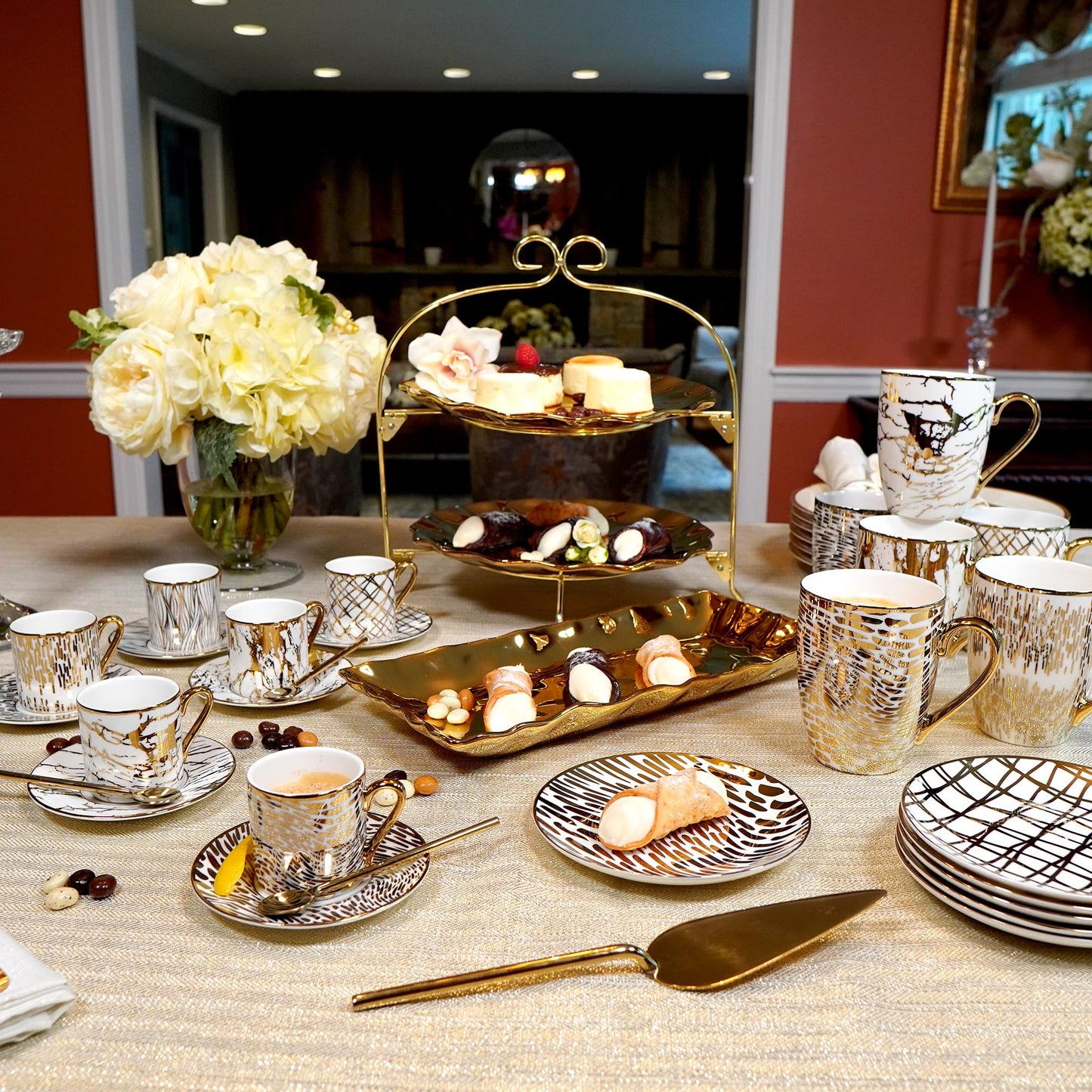 Certified International Matrix Gold Plated 6" Luncheon/Canape Plates, Set of 6 Assorted Designs