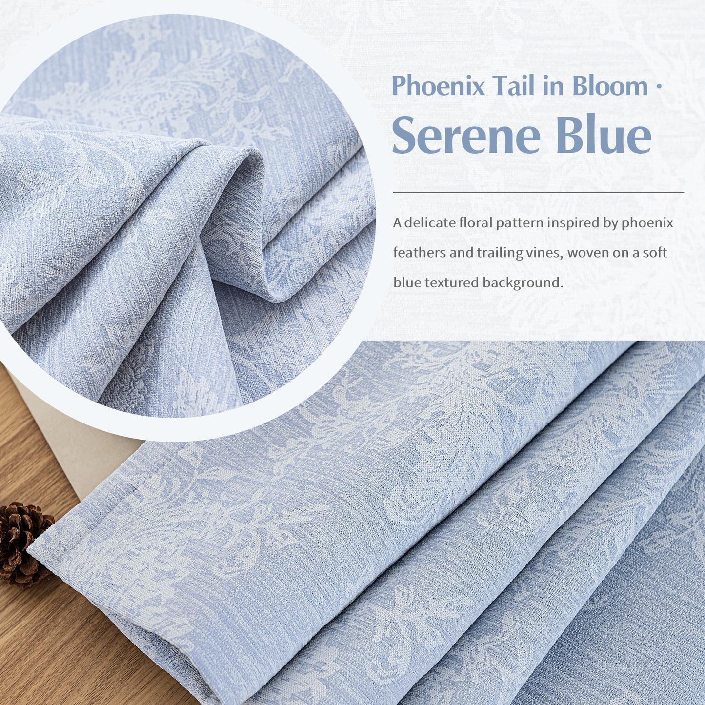 FMFUNCTEX Blue Floral Jacquard Blackout Curtains 84 Inches Long for Bedroom, Scroll Flower Chenille Farmhouse Curtains for Living Room Darkening Thermal Insulated Grommet Window Drapes 2 Panels
