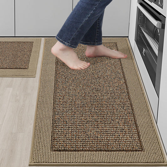 BEQHAUSE Kitchen Rugs and Mats Set of 2 Non-Slip Kitchen Mats for Floor, Absorbent and Stain Resistant Kitchen Runner, Machine Washable Rugs for Kitchen, Laundry & Sink, 20"x32"+20"x48", Taupe