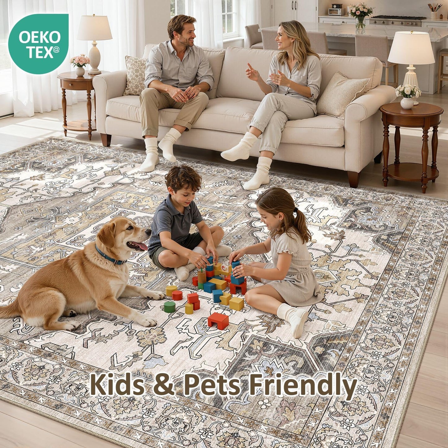 ELLIUNE 8x10 Area Rugs for Living Room: Non Slip Neutral Washable Brown Rug, Soft Stain Resistant Indoor Floor Carpets for Bedroom Dining Decor Farmhouse Home Office Kid & Pet Friendly