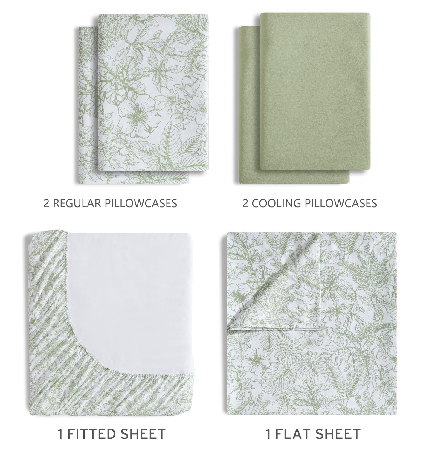 Caribbean Joe 6-Piece Sheet Set with Cooling Pillowcases, 12-inch Deep Pockets, Tropical Beach Coastal Design, Queen, Tropical Toile Green