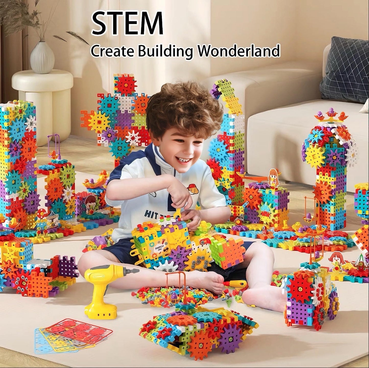 CZOALX Montessori Electric Gear Building Blocks Toys, Kids Tool Set - 234 Pcs Design and Drill Toddler Screws Toy, STEM Educational Construction Toy for Boys Girls Gift Ages 3-5