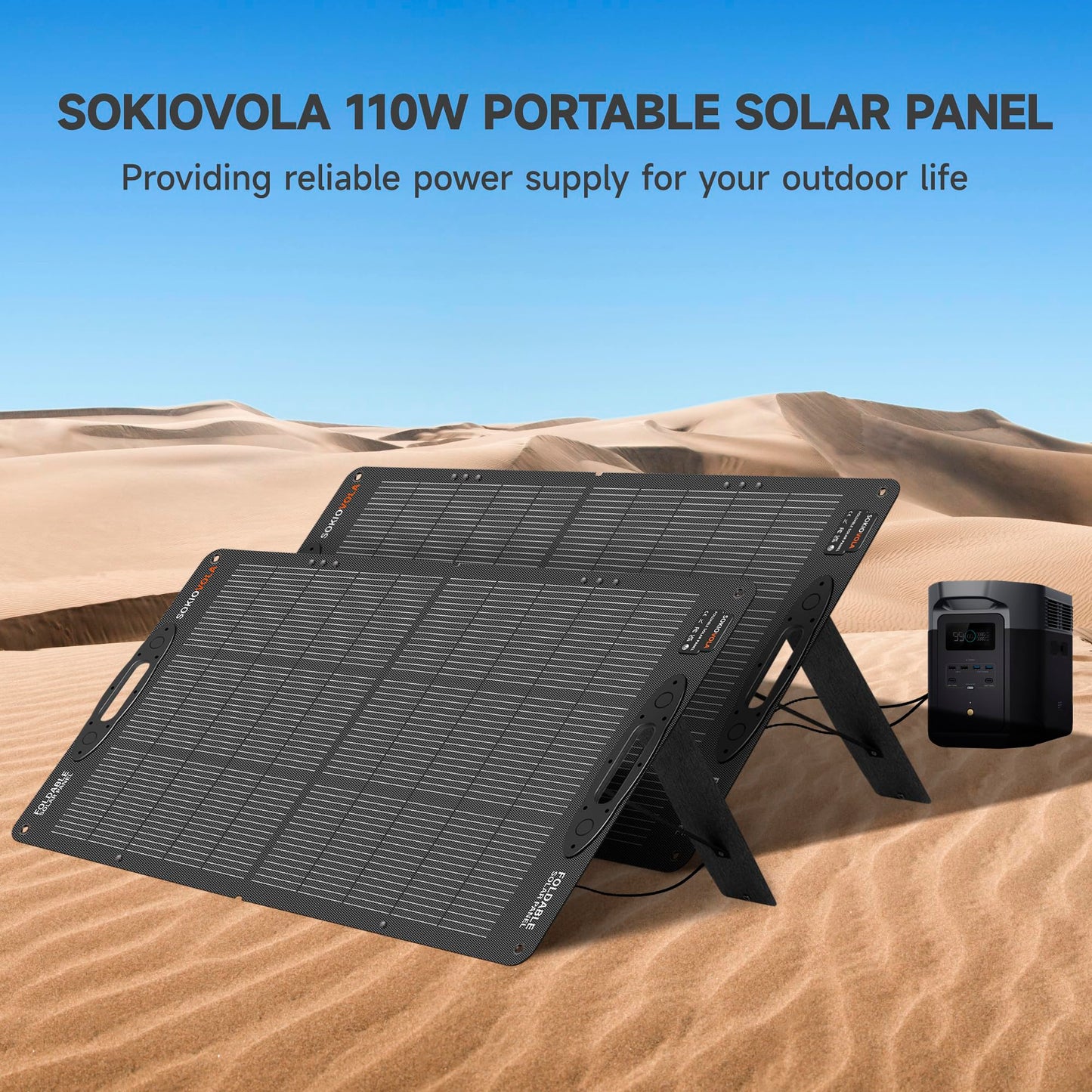 SOKIOVOLA 110W 18V Portable Solar Panel Kit,Portable Foldable Solar Panel,NextGen Solar Cell Up to 25% Conversion Rate,ETFE IP68 Waterproof & Dustproof for Power Station Outdoor Camping RV Trip