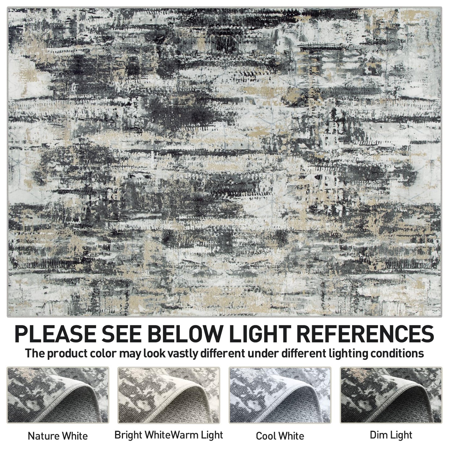 5x7 Area Rugs Washable Rug: Modern Abstract Living Room Rug Soft Anti-Skid Thin Carpet Indoor Floor Non-Shedding Carpets for Bedroom Dining Room Farmhouse Nursery Home Office Black Grey Gold