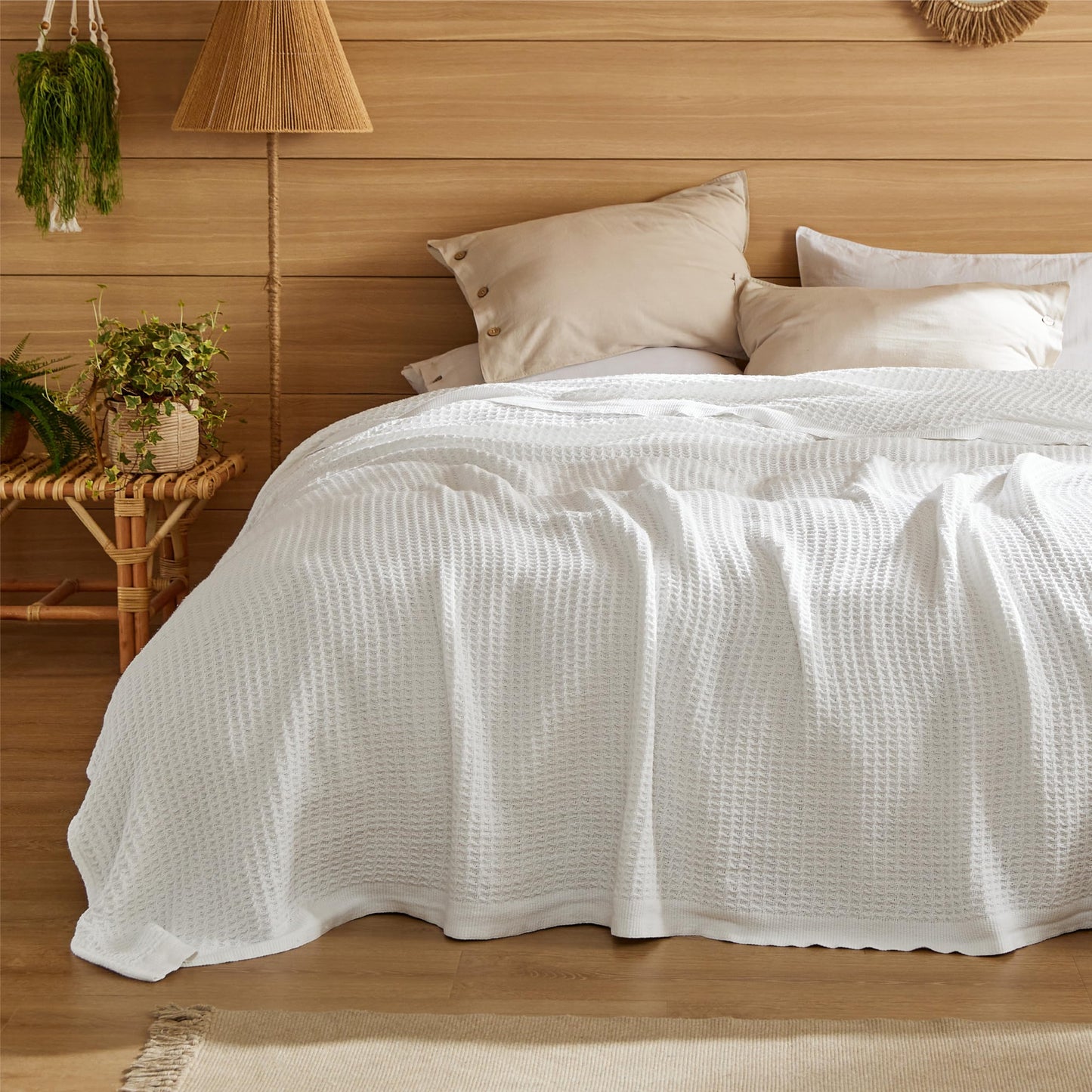 Bedsure 100% Cotton Blanket Full Size for Bed - Cooling Breathable and Soft for Summer, Thick Cozy Waffle Weave Blanket Gifts for Women, White, 80x90 Inches