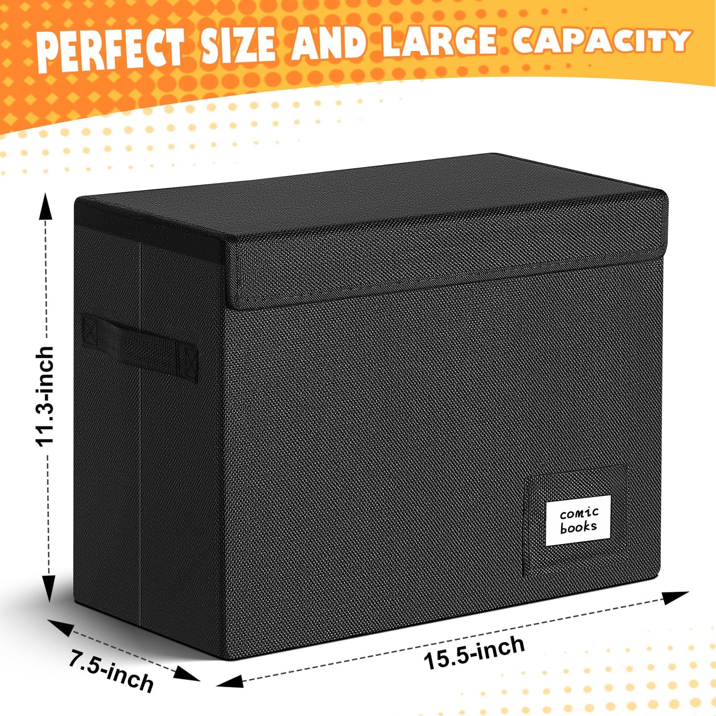 Leffis 4 Pack Comic Book Storage, Collapsible and Stackable Comic Short Box, Moistureproof Comic Box with Lid and Label Slot 15.5" X 7.5" X 11.3" Holds 150 Comics