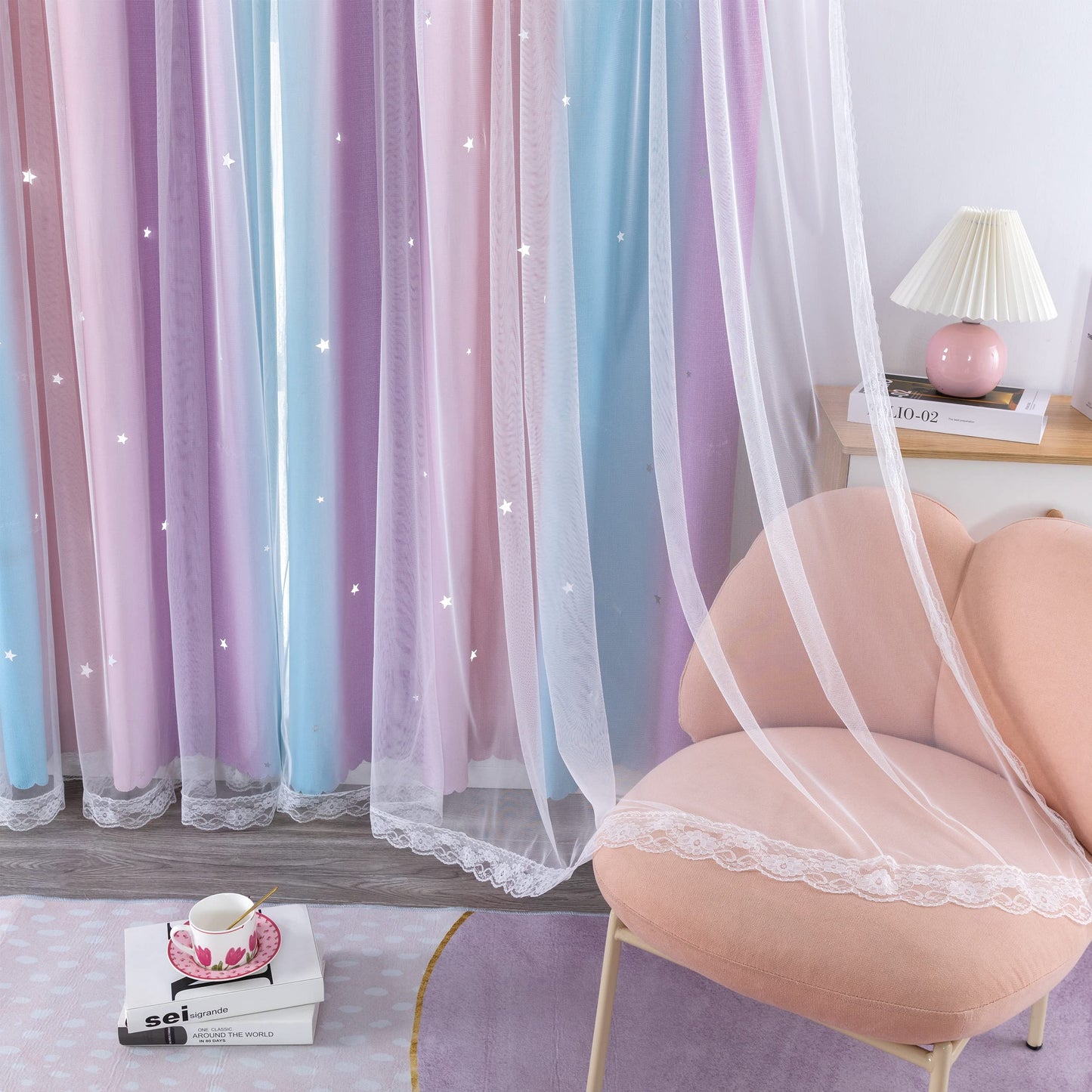 XiDi Kids Curtains 84 Inches Long for Girls Bedroom Nursery Rainbow Blackout Curtains Unicorn Princess Theme Home Decor Grommet Pink and Purple Blue Curtains W34 X L84 2 Panels Set