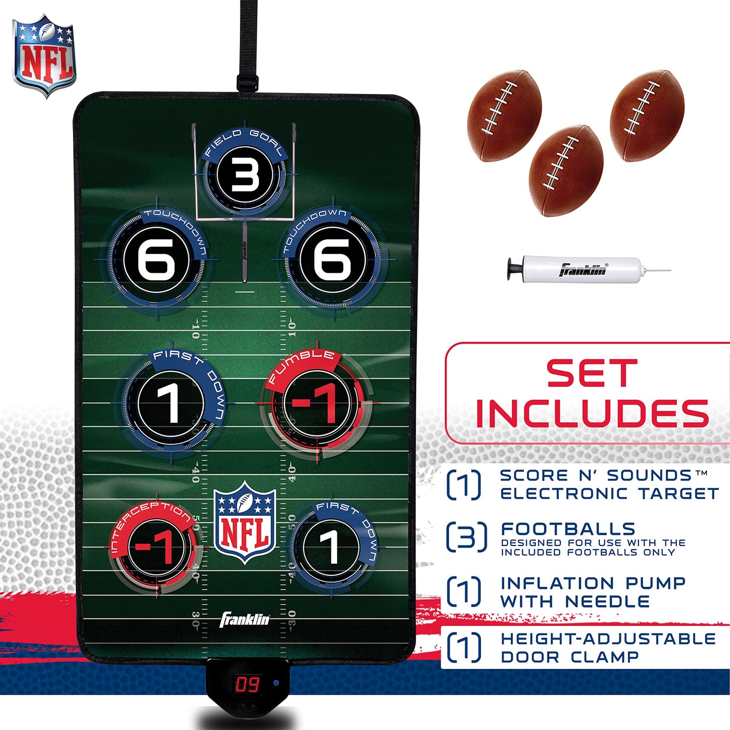 Franklin Sports NFL Electronic Football Target Toss Game - Over The Door Football Throwing Target for Kids - Score N' Sounds Mini Toy Game