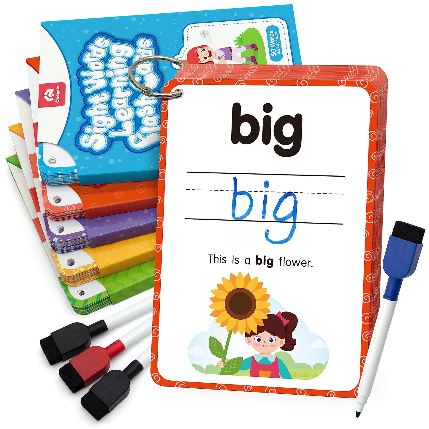 Coogam Sight Words Kids Learning Flash Cards, 250 Dolch Word Game Reading Vocabulary Card Montessori Toy for Kindergarten Preschool Kids