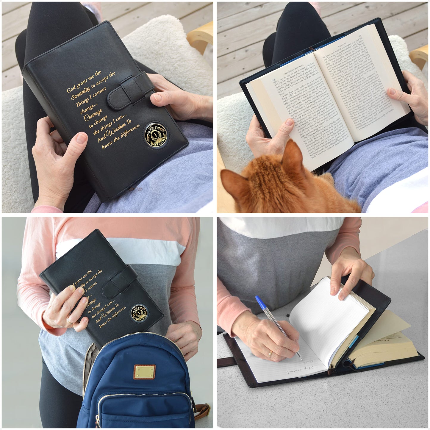 GALILEO® Genuine Leather Double AA Big Book Cover & 12 Steps & 12 Traditions | Medallion Holder | Perfect Gift | Alcoholics Anonymous (Genuine Leather, Black/Serenity Prayer)