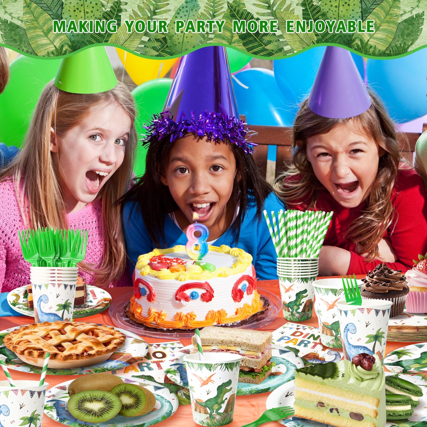 300 Pcs Dinosaur Plates and Napkins (Serves 50 Guests), Dinosaur Birthday Party Supplies Include Forks Cups Straws Tableware Set for Kids Party Decorations