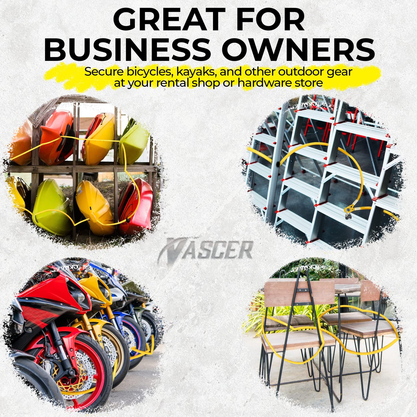 Vascer Commercial Heavy Duty Braided Galvanized Steel Anti-Theft Security Cable w/Looped Ends. Construction Tools, Trailers, Motorcycle, Ladder, Mower, Gate, Patio (1/2" Cable Thickness, 20 Feet)