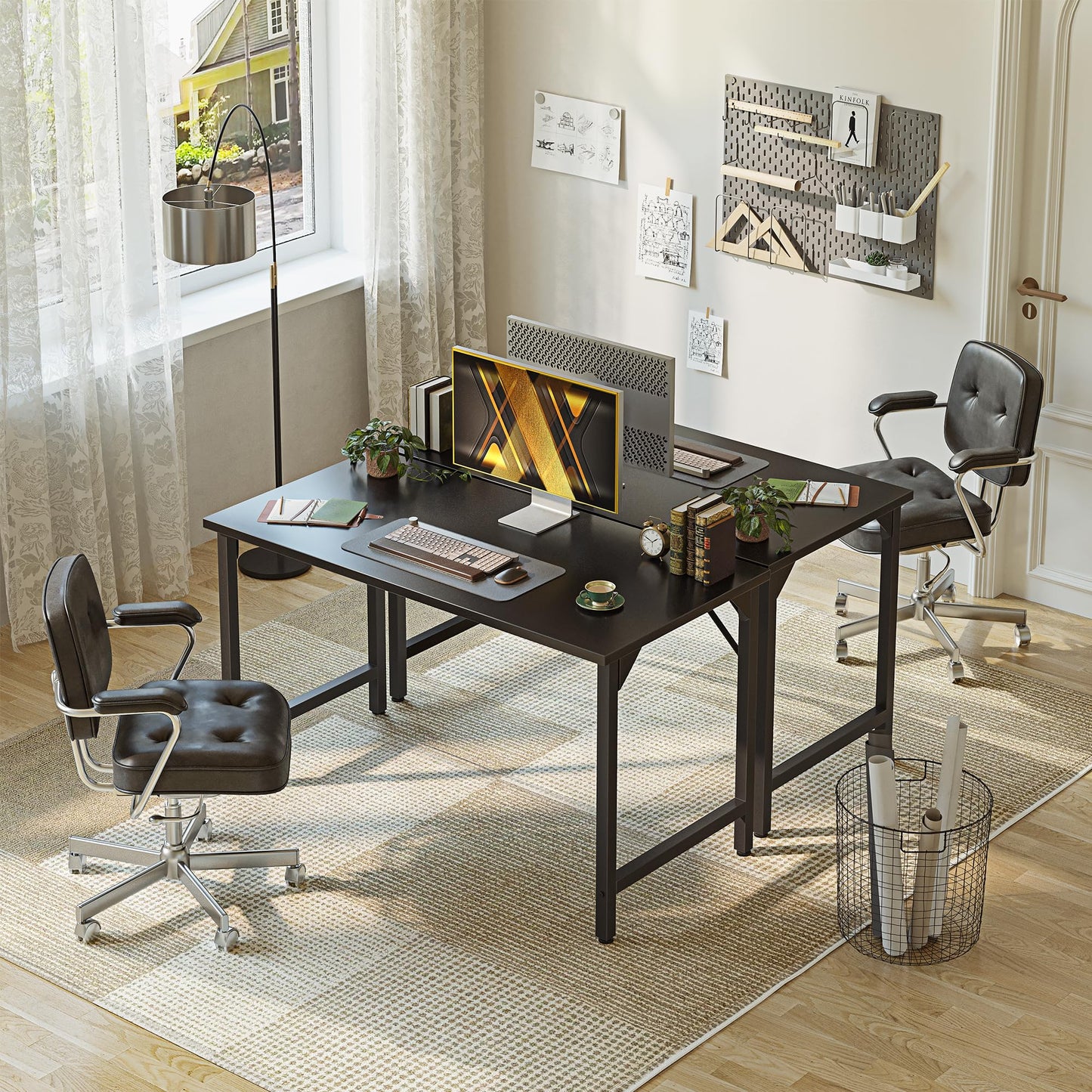 Grandder Small Office Computer Desk, 40 Inch Morden Simple Writing Study Table for Home Bedroom, PC Gaming Desk with Adjustable Feet and Sturdy Metal Frame, Black