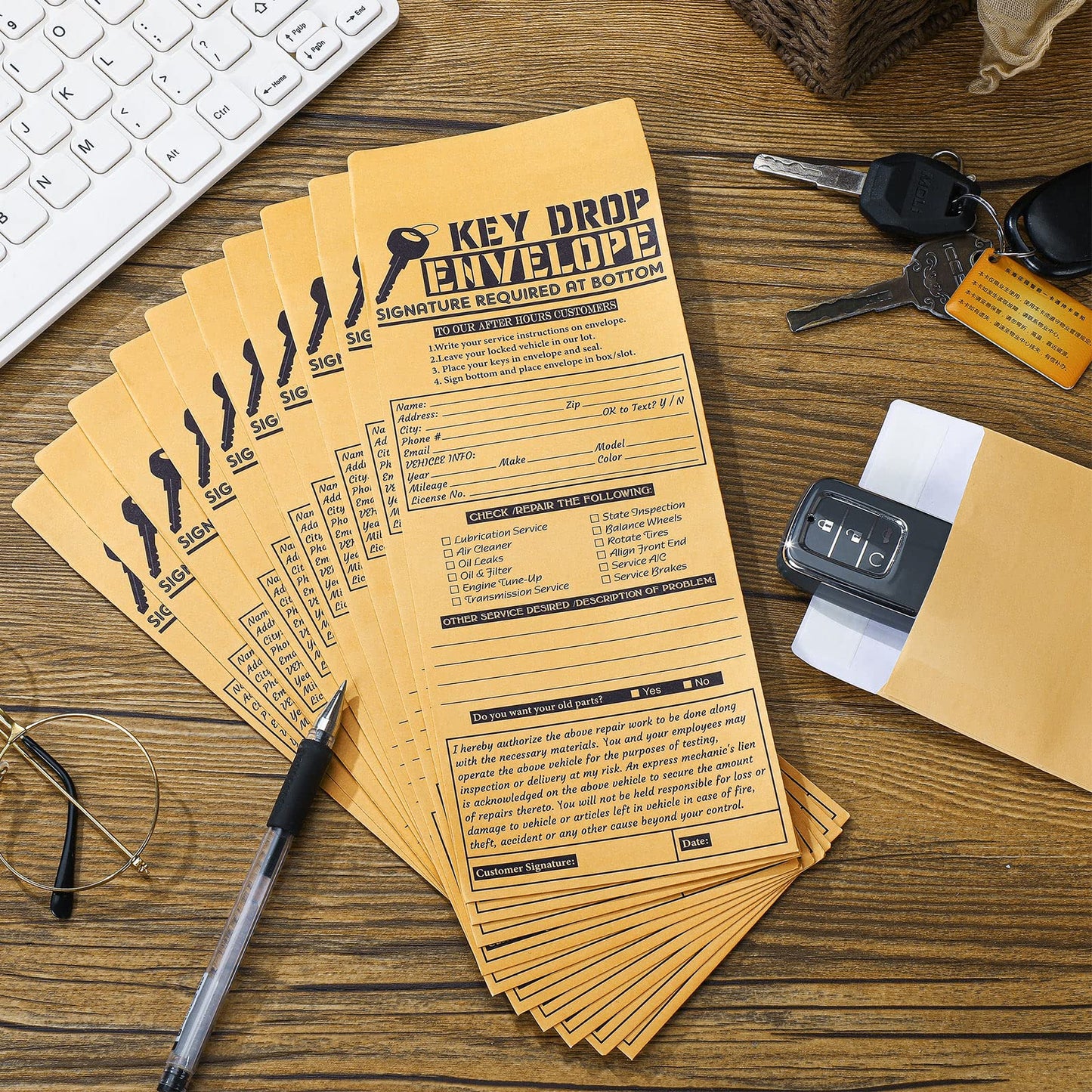 Geyee 500 Pcs Drop Key Envelopes Auto Shop Repair Service Drop Box Self Adhesive Envelopes for Auto Repair Shops and Mechanics Kraft 4.125 x 9.5 Inches(Classic)