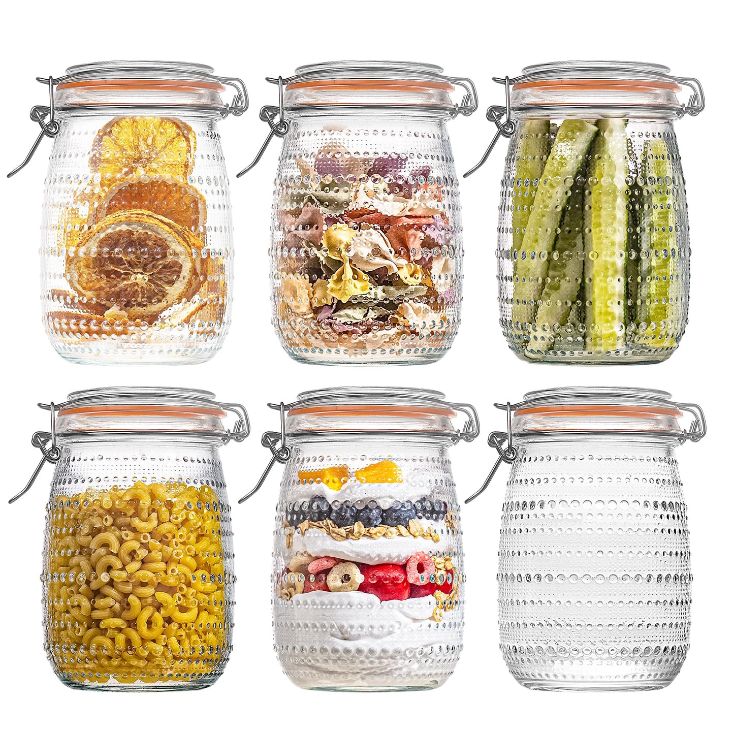 WACOI 32 Oz Glass Mason Jars with Airtight Lids 6 Pack, Wide Mouth Canning Jars with Clip Top Lids for Kitchen Storage Pickling Salad Jams Coffee Beans