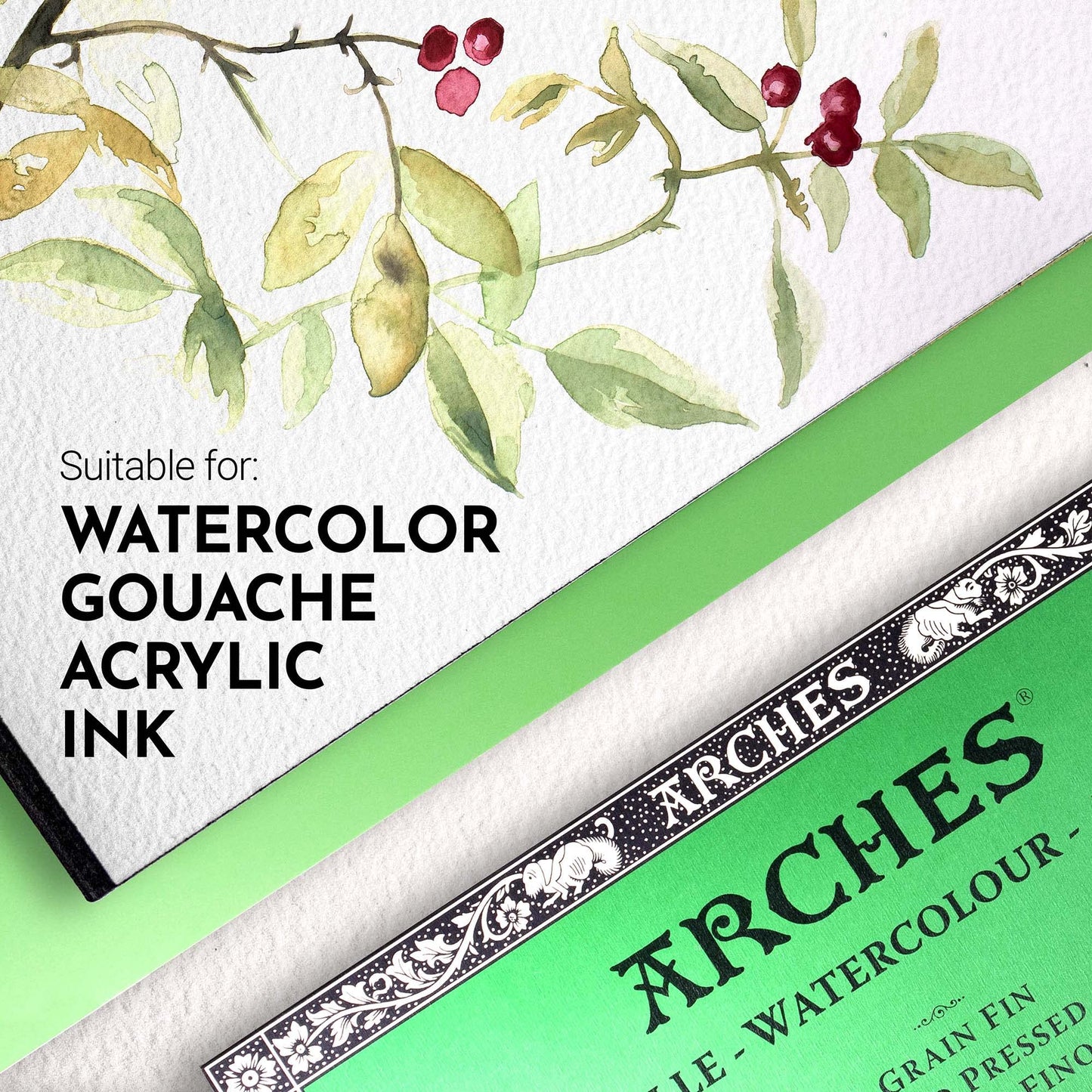 Watercolour Pad 20 Sheets (glued on 4 Sides) 15 x 30 cm 300 g/m², fine Grain Natural White