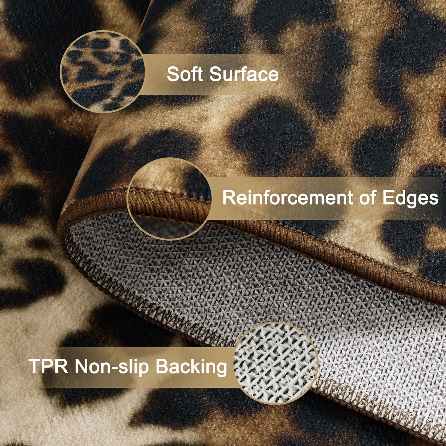 Foxmas Leopard Area Rugs for Living Room, 5x7 Feet Machine Washable Cheetah Print Rug, Non-Slip Indoor Floor Animal Rug, Carpet for Bedroom Dining Room Laundry Room Kitchen Home Office, Dark Brown