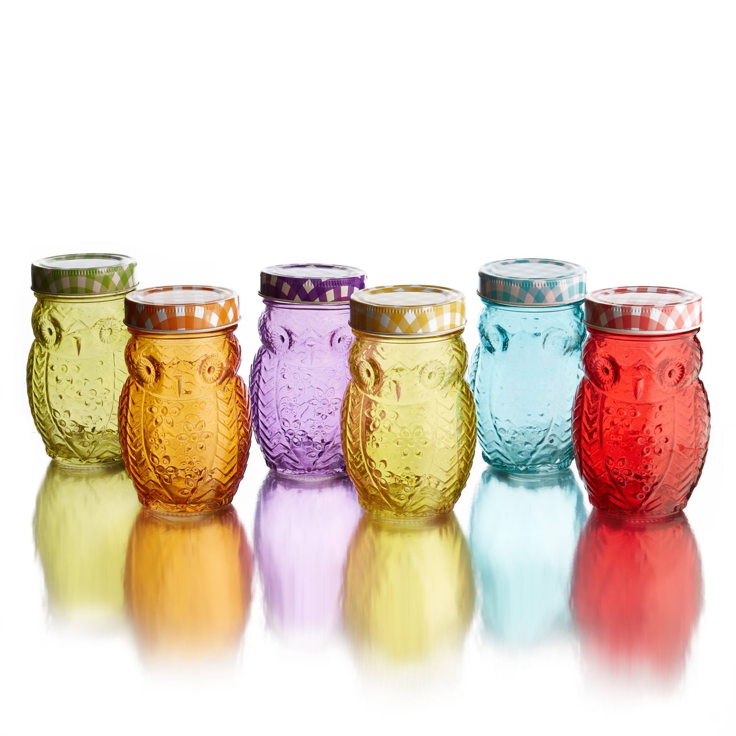 Style Setter 206242-6GB Owl Colors 6 Piece Glass Jar Set- Glass Canister with Airtight Metal Lids, Multi Colors, "2.5 x 2.5 x 5.25"""