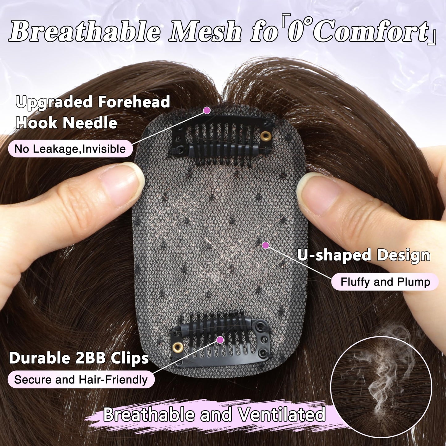 BUPPLER Hair Toppers for Women Real Human Hair-360°3D Topper with Bangs for Thinning Hair Clip in Bangs with Upgraded Silk Base Perfect for Daily Wear,5×10 Dark Brown-2#