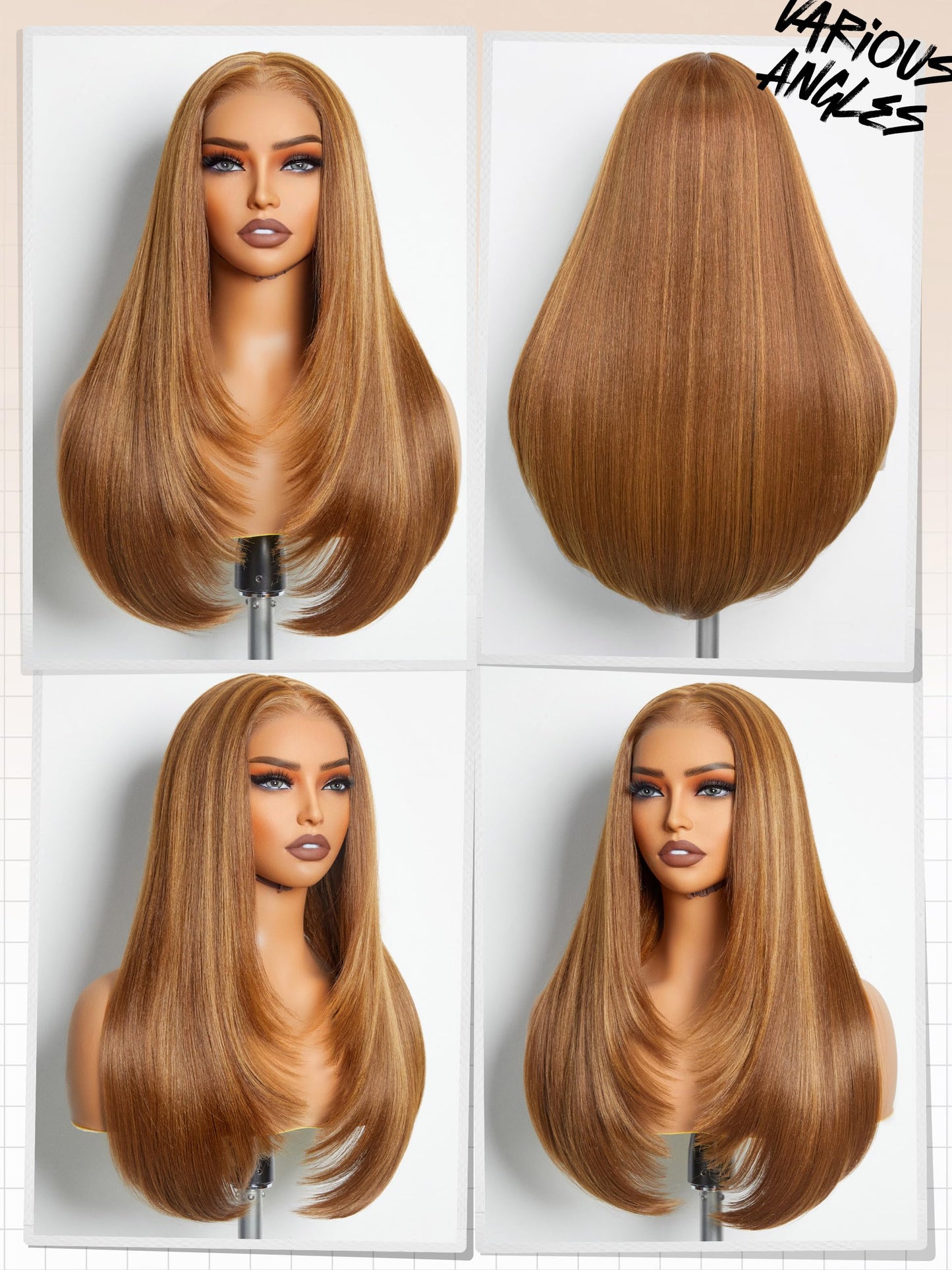 GORGIUS Honey Blonde Straight Layered Wig Glueless Highlight Lace Front Wig Middle Part Pre Cut HD Lace Wig Upgraded with Style-Archive Premium Fiber