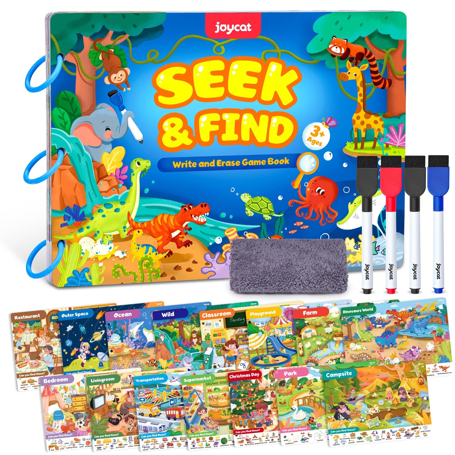 JoyCat Seek & Find Game Books - Preschool Learning Activity for Toddlers & Kids Ages 3-5, Travel Activities Toys for Road Trip Car Airplane, Busy Book Birthday Gifts for Girls and Boys Ages 4-8