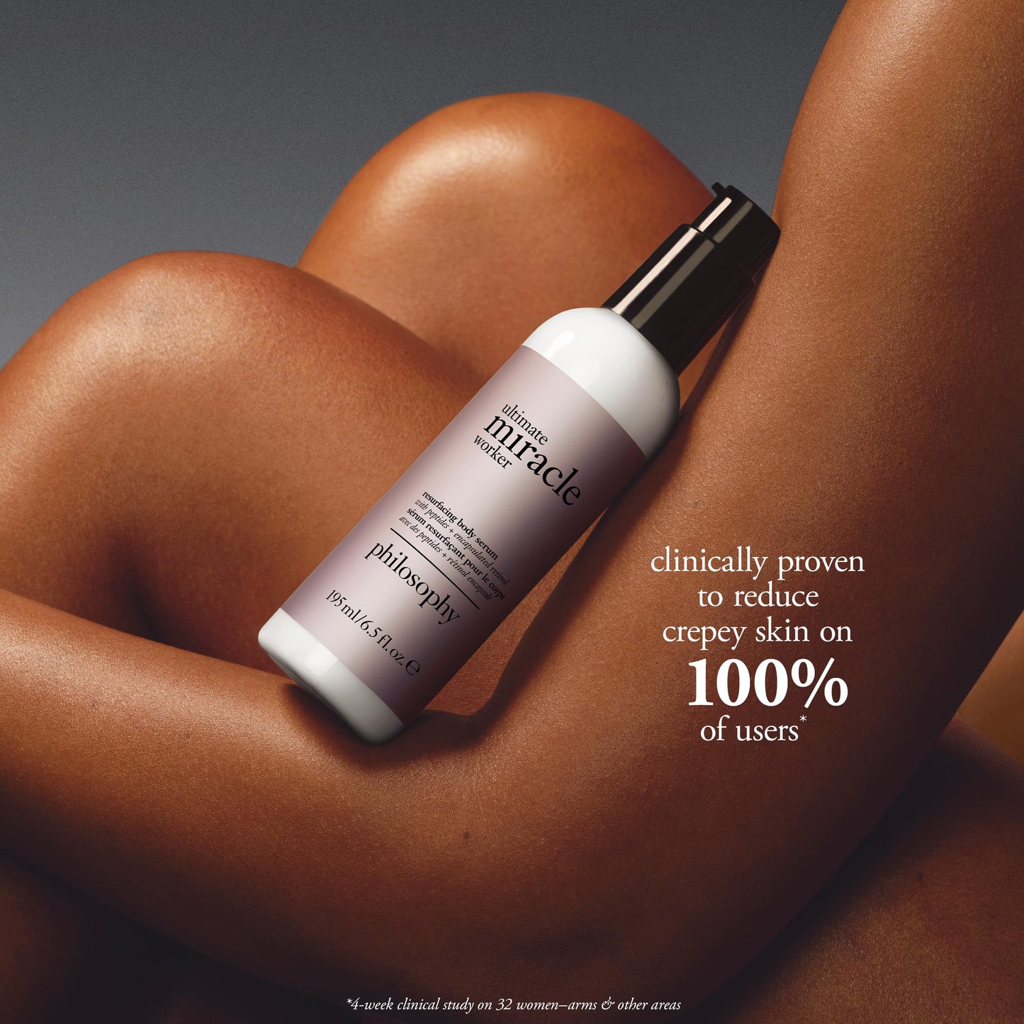 philosophy ultimate miracle worker resurfacing body serum - with retinol, hyaluronic acid & peptides - clinically proven to immediately double skin’s moisture and reduce crepiness - 6.5 fl oz.