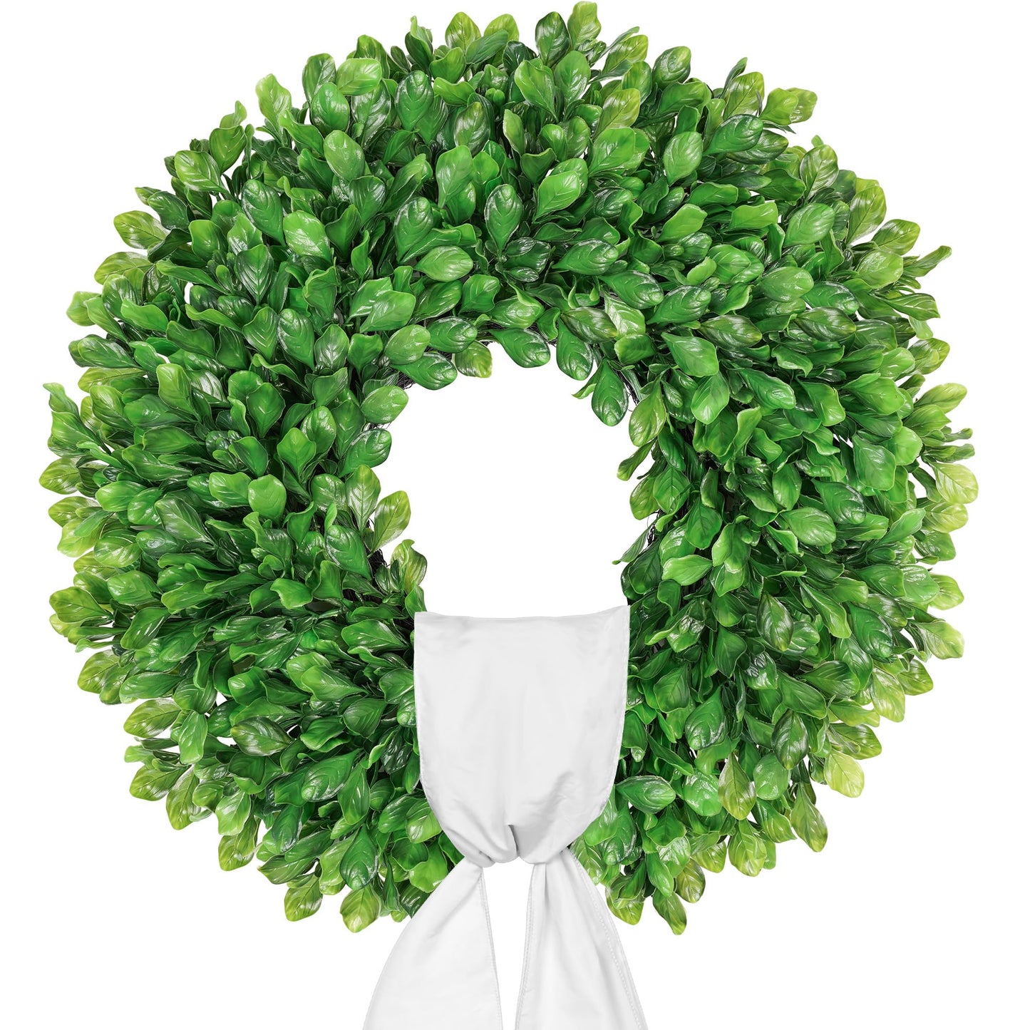 Vlorart 24 Inch Faux Round Boxwood Wreath, Weatherproof Front Door Large Wreaths Artificial Spring Summer Greenery Wreath with Sash for Farmhouse Wedding Year Round Indoor and Outdoor