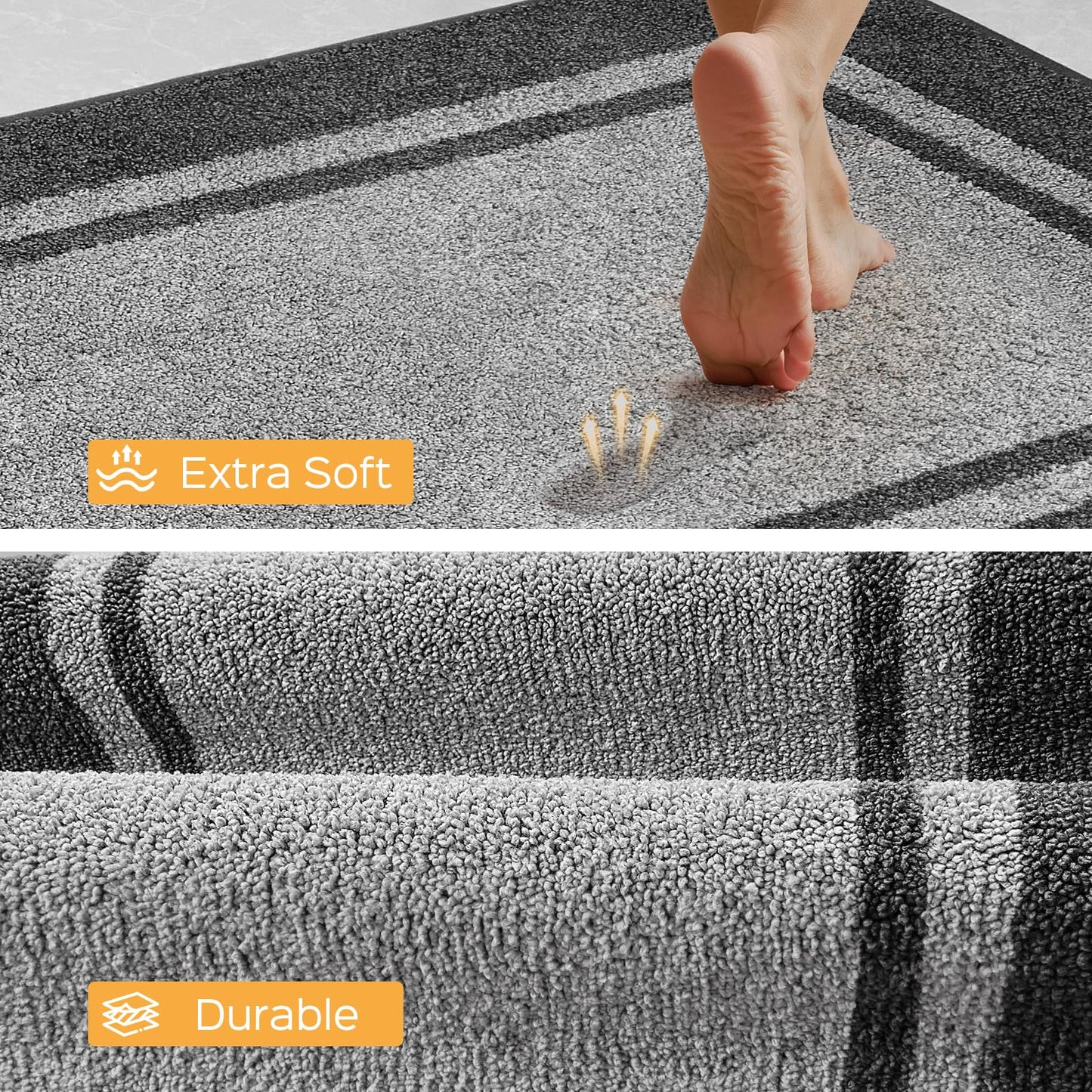 Kitchen Rugs 24" x 84", Non-Slip Machine Washable Kitchen Runner Rugs Floor Mats, Absorbent Comfort Standing Mats for Kitchen, Sink, Laundry and Hallway, Rolled Packaging, Light Grey & Dark Grey