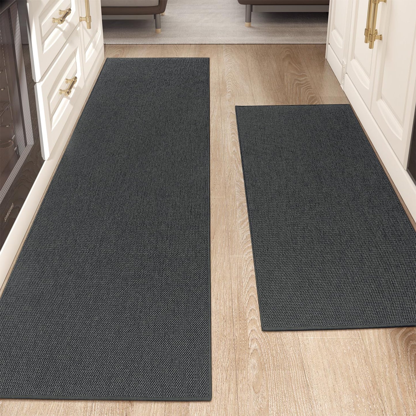 Color&Geometry Washable Kitchen Floor Mats Set,Extra Long Absorbent Non Slip Kitchen Runner Rug for Front Sink, Laundry, Hallway, 24"x36"+24"x72", Grey