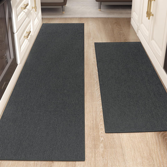 Color&Geometry Washable Kitchen Floor Mats Set,Extra Long Absorbent Non Slip Kitchen Runner Rug for Front Sink, Laundry, Hallway, 24"x36"+24"x72", Grey