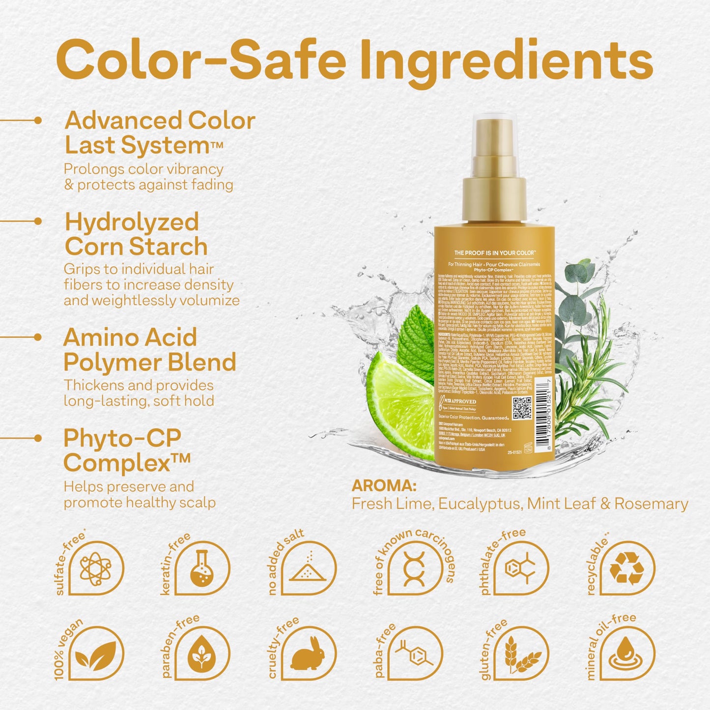 ColorProof Biorepair Thicken Blow Dry Spray 6.7 Fl. Oz. Volumizing Hair Prep Spray for Fine, Thinning Hair w/Fresh Lime, Eucalyptus, Mint Leaf & Rosemary Scent, Color & Heat Protection
