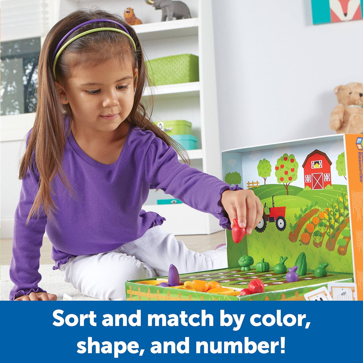 Learning Resources Veggie Farm Sorting Set - 46 Pieces, Ages 3+ Toddler Learning Games, Educational Games for Kids