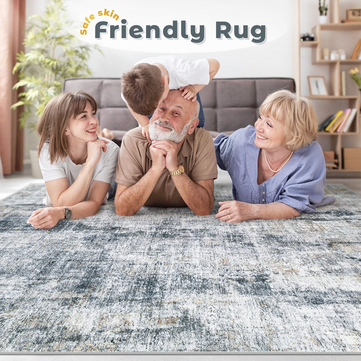 8x10 Area Rugs for Living Room: Washable Abstract Soft Rugs Non Slip Modern Stain Resistant Low Pile Carpet for Dining Room Bedroom Nursery Office (Multi Blue, 8'x10')