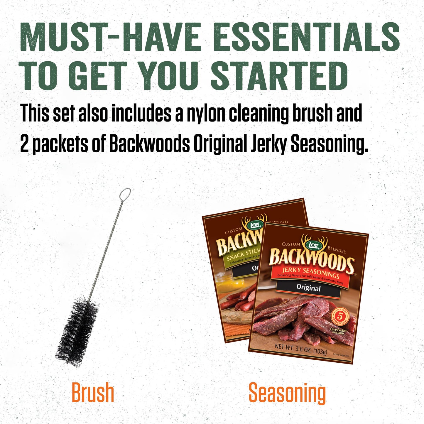 LEM Products Jerky Cannon with Nozzles and Brush, Backwoods Seasonings, Anodized Aluminum and Stainless Steel