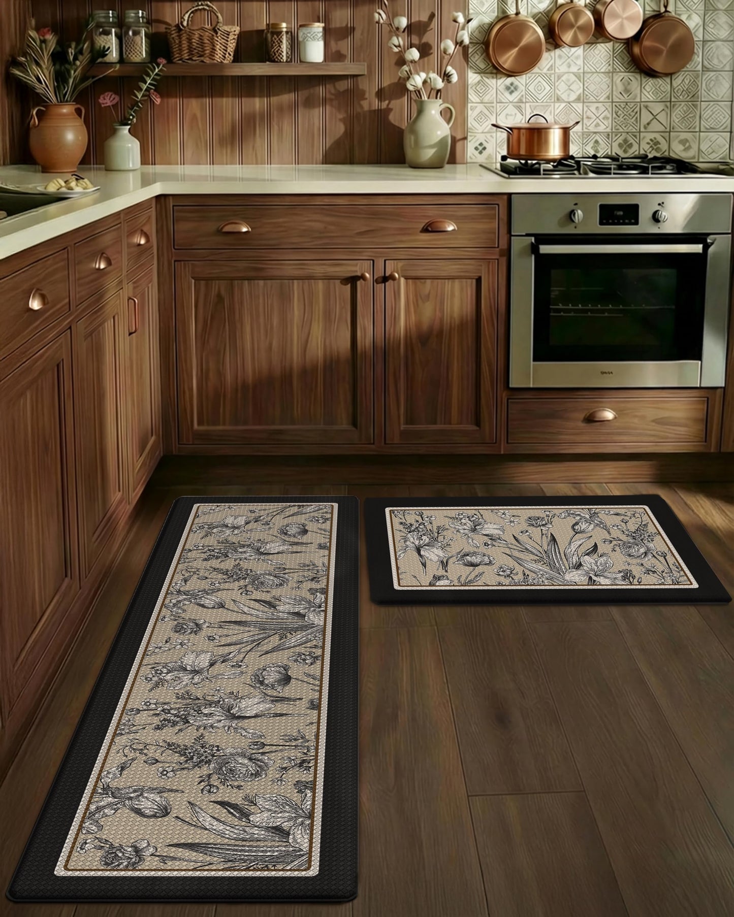 LUMI Anti-Fatigue Kitchen Floor Mats Set of 2,Cushioned Comfort Standing Rug Waterproof 2PCS, Non-Slip Ergonomic Foam Runner for Sink, Laundry, Office & Home,17x29+17x59,