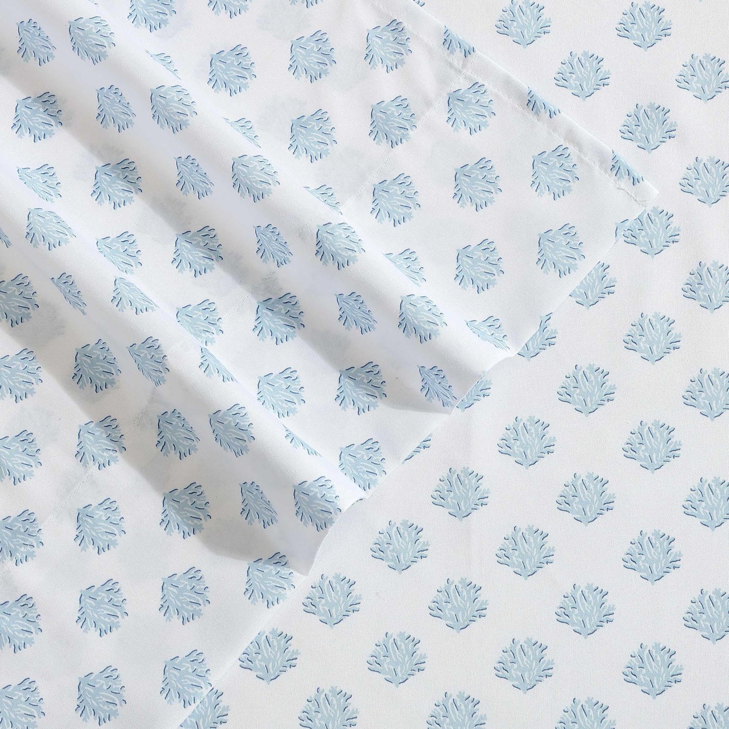Nautica - Sheet Set, Breathable & Cooling Microfiber Bedding with Matching Pillowcases, Deep Pocket, Fully Elasticized (Coastal Coral Ocean Breeze Blue, Queen)