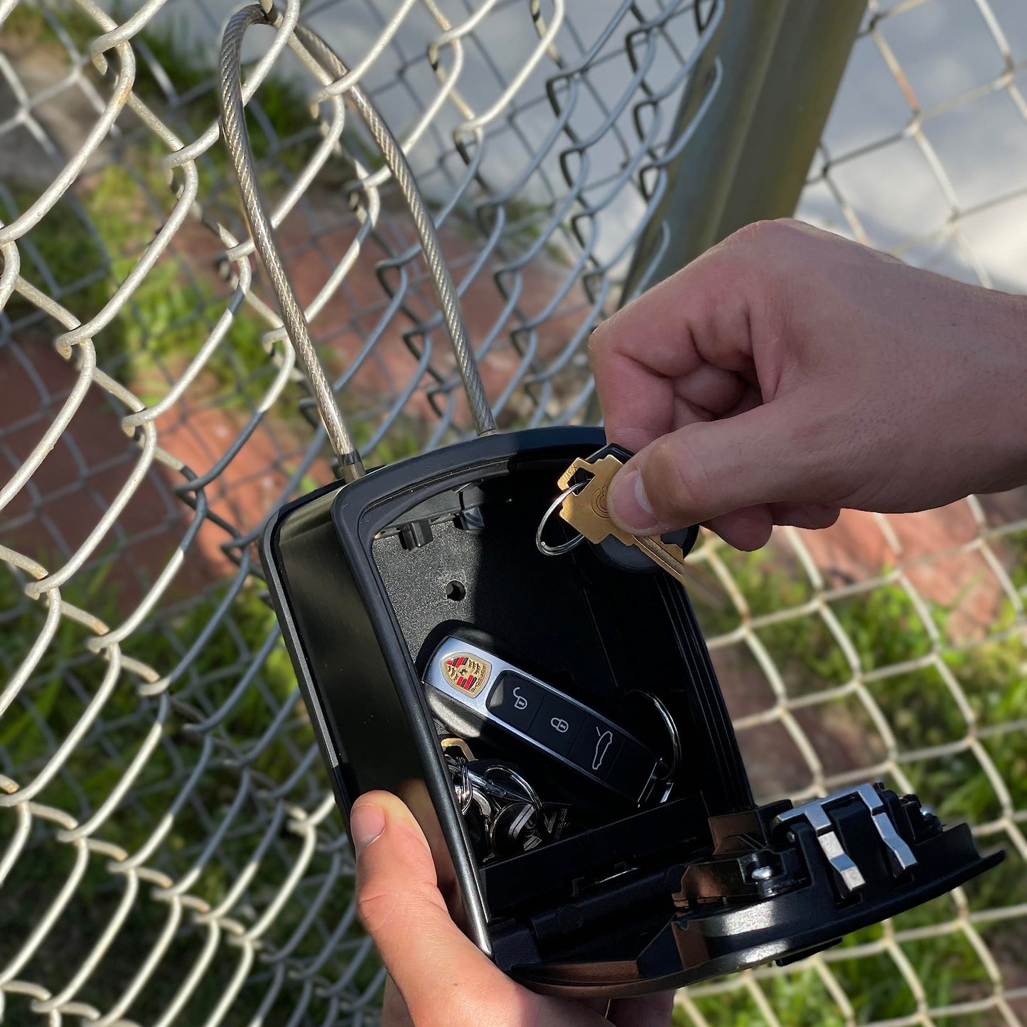 Iron Lock® XXL Key Lock Box Portable and Wall Mounted with Removable Cable Shackle Waterproof Indoor Outdoor 4 Digit Combo Resettable Code with A B Switch Extra Large Key Lockbox Outside Key Cabinets