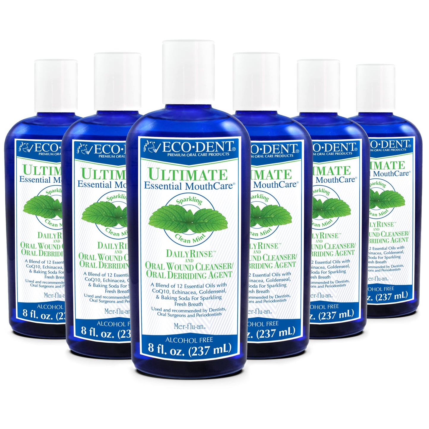 Eco-Dent Alcohol-Free Mouthwash, Mint - Ultimate Essential MouthCare, Oral Care Mouth Wash for Adults, Baking Soda Mouth Rinse with CoQ10/Herbs/Essential Oils, 8 Fl Oz (Pack of 6)