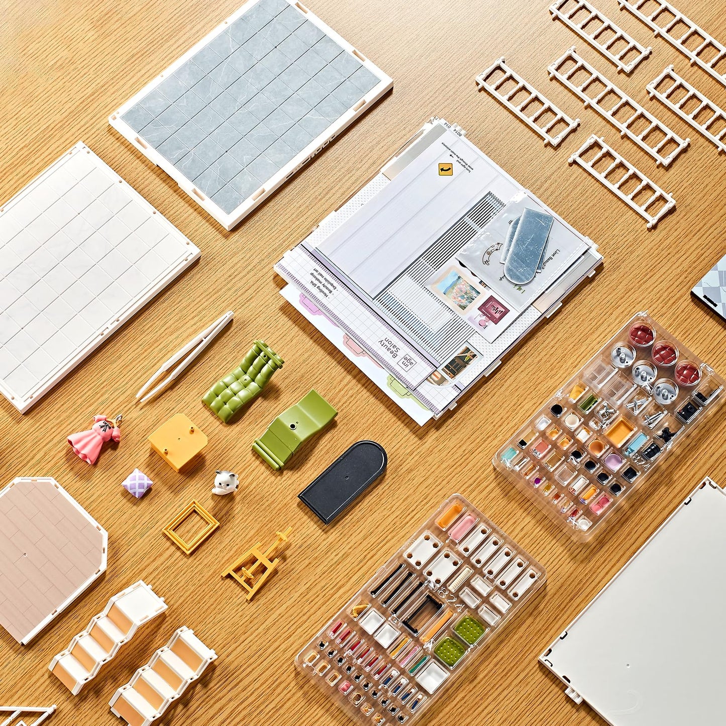 Qudify DIY Miniature House Play Kit with 101Pcs, 1:20 Scale Dollhouse Furniture with LED Light, Realistic Accessories Mini Room & Connectable Base Tiny House for Adults & Kids 8+ (Beauty Salon, Large)