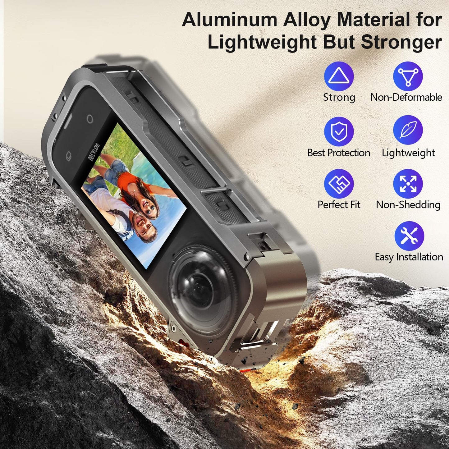 Amazear Metal Protective Case for Insta360 X4 Accessories, Upgraded Insta 360 X4 Multifunction Utility Frame Quick-Release Stronger Construction Aluminum Cage with Silicone Lens Guard Cap